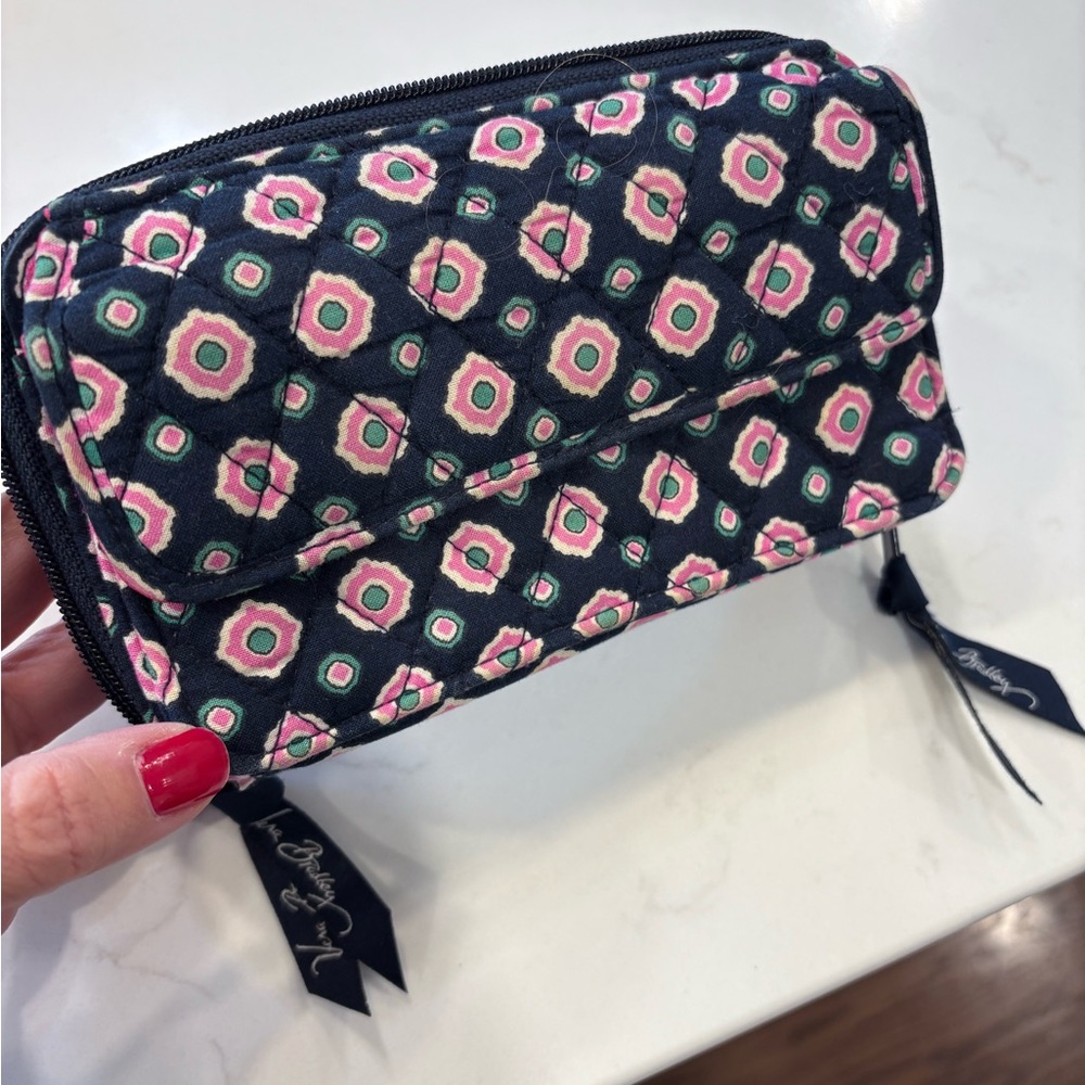 Vera Bradley Black and Pink Patterned wrist wallet and bag.